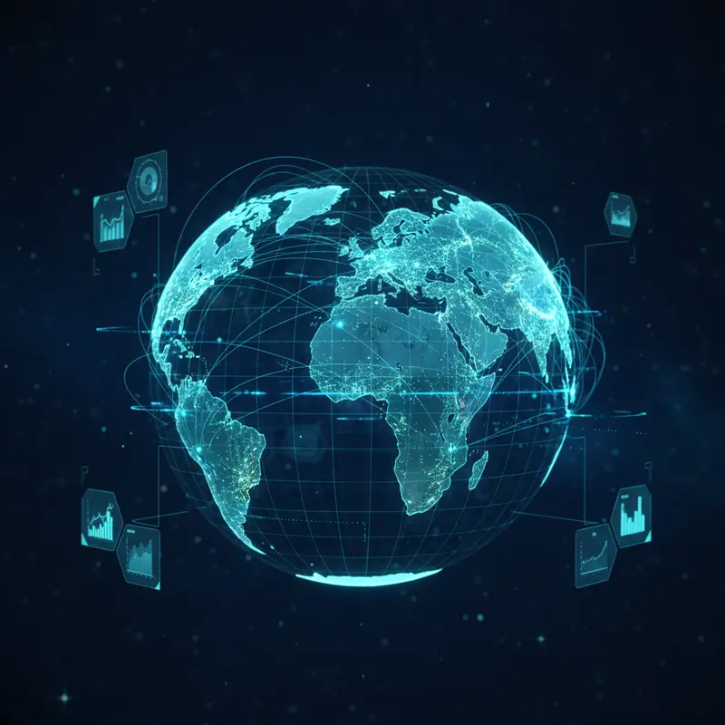 Holographic global network monitoring with real-time data panels
